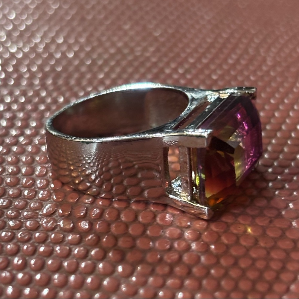 Emerald Cut Bicolor Gemstone Ring - image 3